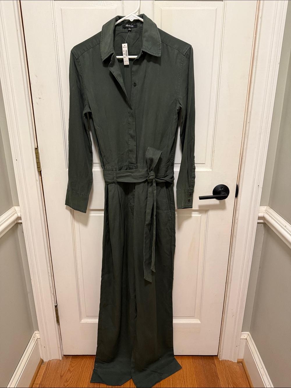 Madewell Olive Green Long Sleeve Belted Jumpsuit